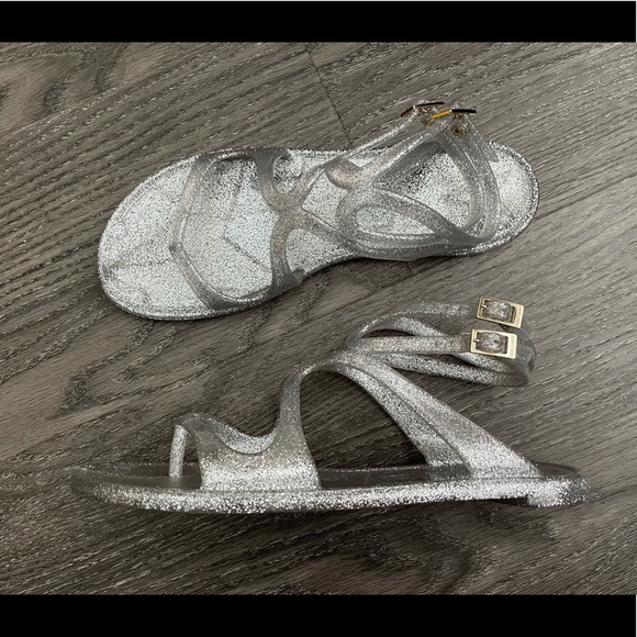Jimmy Choo Lance Jelly Silver Flat Sandal, 37. Run small - Picture 4 of 5